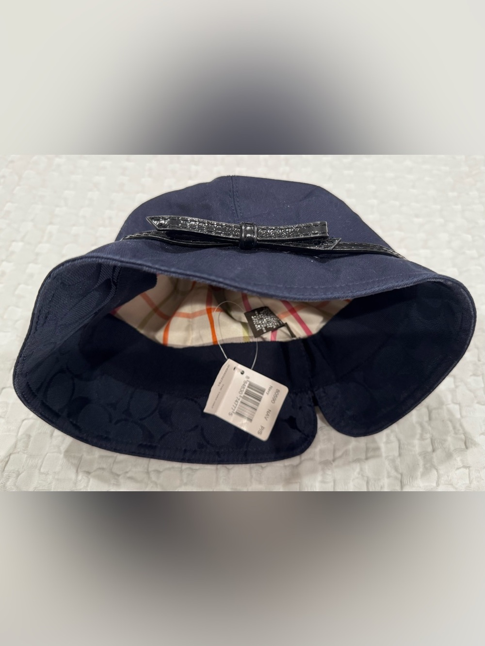 NWT Vintage Y2K-era Coach Signature Canvas "Tara" Bucket Hat Navy Blue Sz P/S
